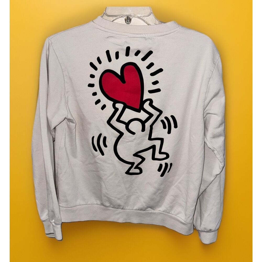 Keith Haring Love Women's Top Sweatshirt Small Off-White Long Sleeve Fleece